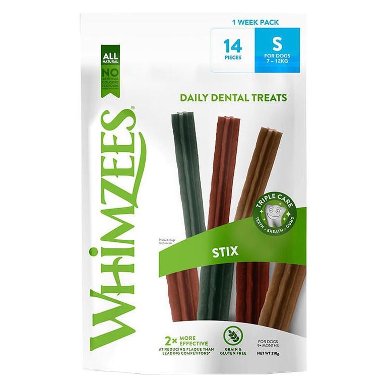 Snack limpia dientes Whimzees Stix S. Bolsa de 14 Unidades1