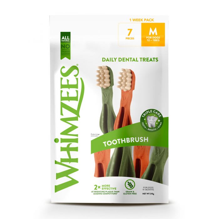 Snack dental Whimzees forma de cepillo M. Bolsa 7 Unidades1